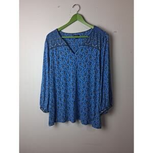 J. Jill Wearever Collection Blue Paisley Blouse 2X 3/4 Sleeve Flowy Top